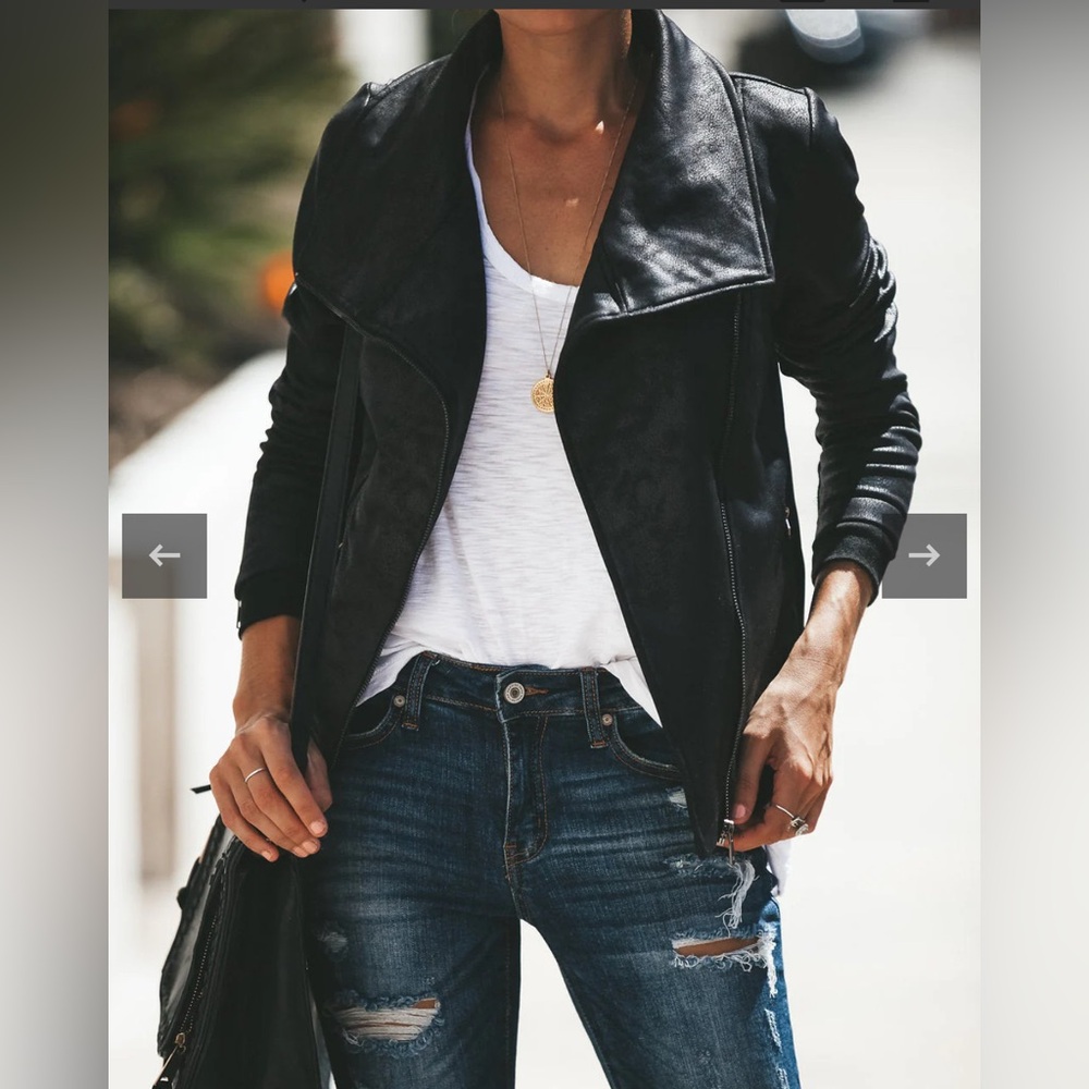 Vici Collection - Slick chick coated faux leather moto jacket in black (L)